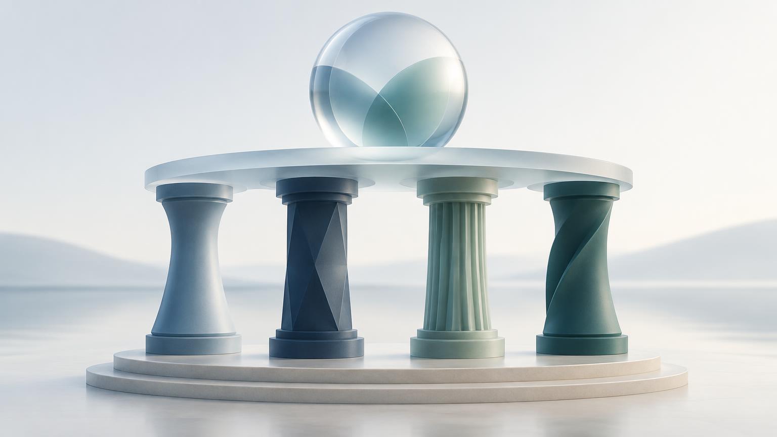 Illustration representing the four pillars of E-E-A-T supporting overall content trust