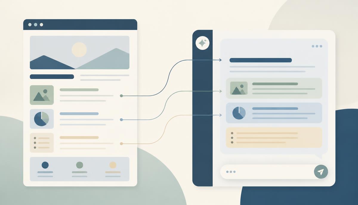 Diagram showing how AI assistants pull structured website content into generated answers