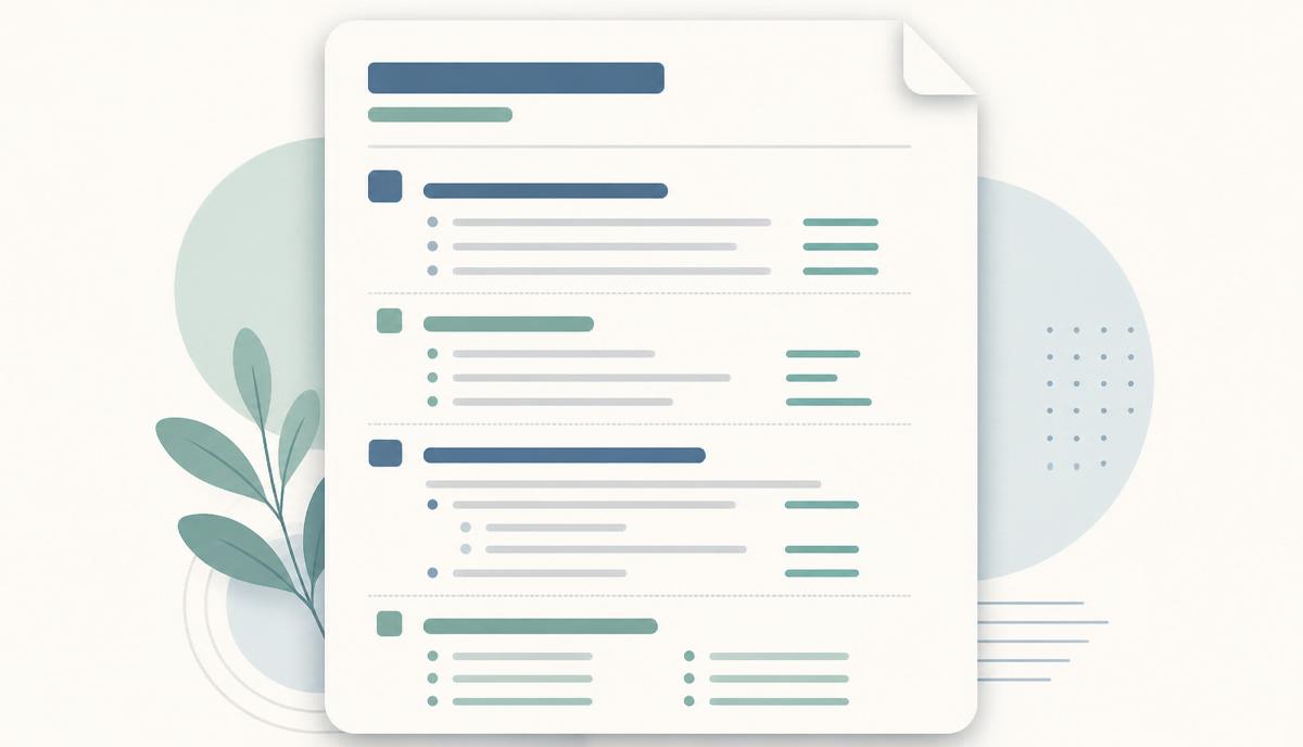 Abstract markdown code snippet showing a structured llms.txt file layout with headings and bullet links, slate-blue and sage-teal palette