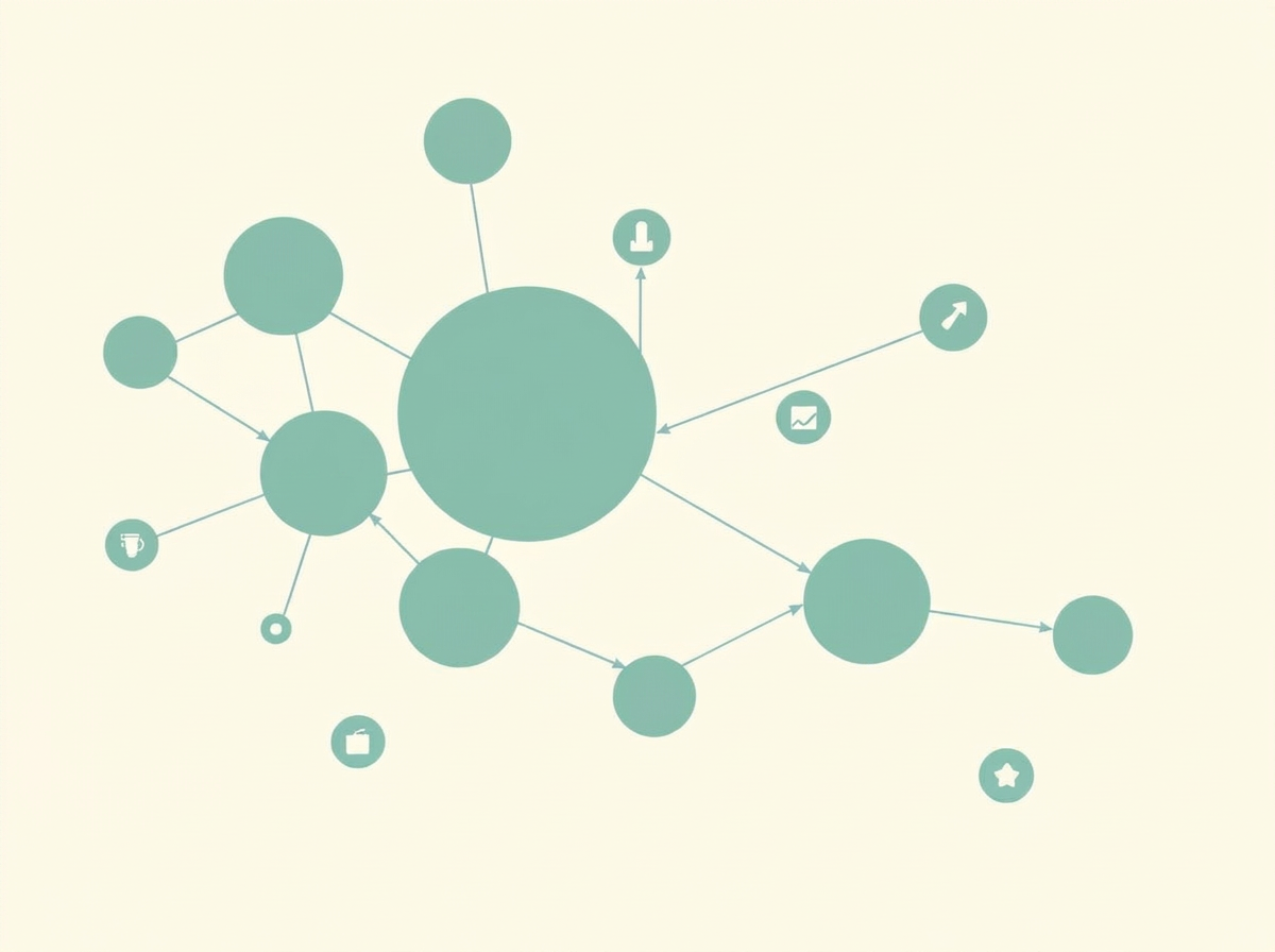 Abstract network of connected domain nodes and arrows illustrating off-page SEO and backlinks